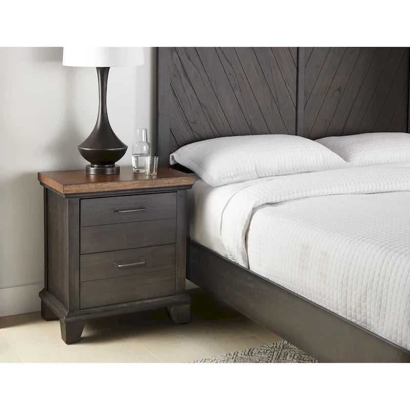 Set camera da letto rustico da 4 pezzi – Letto, cassettiera, specchio e comodino