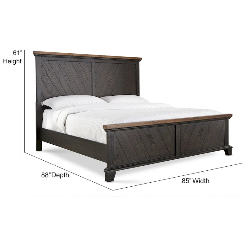 Set camera da letto rustico da 4 pezzi – Letto, cassettiera, specchio e comodino