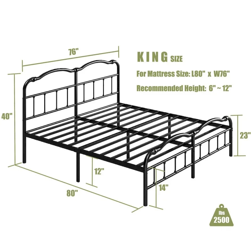 Telaio letto in metallo rinforzato da 14" in stile vintage, supporta fino a 1134 kg, facile da montare e senza cigolii