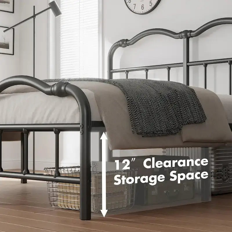 Telaio letto in metallo rinforzato da 14" in stile vintage, supporta fino a 1134 kg, facile da montare e senza cigolii