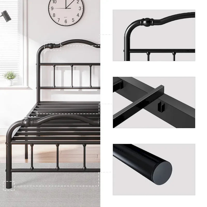 Telaio letto in metallo rinforzato da 14" in stile vintage, supporta fino a 1134 kg, facile da montare e senza cigolii