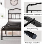 Telaio letto in metallo rinforzato da 14" in stile vintage, supporta fino a 1134 kg, facile da montare e senza cigolii