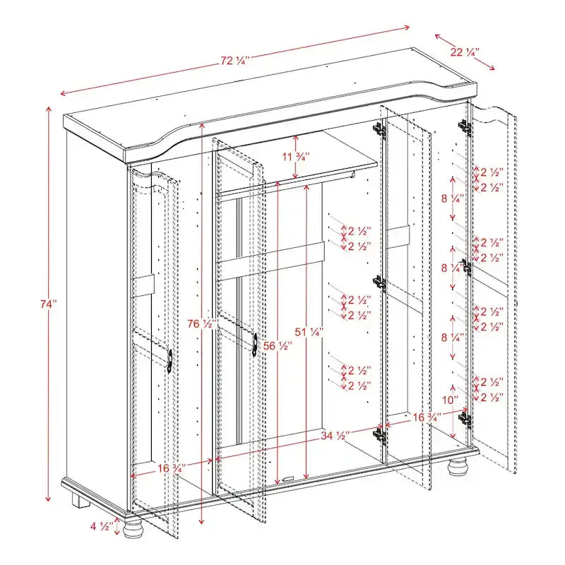 Armadio a 4 ante in legno massello al 100% – Mobile contenitore per camera da letto