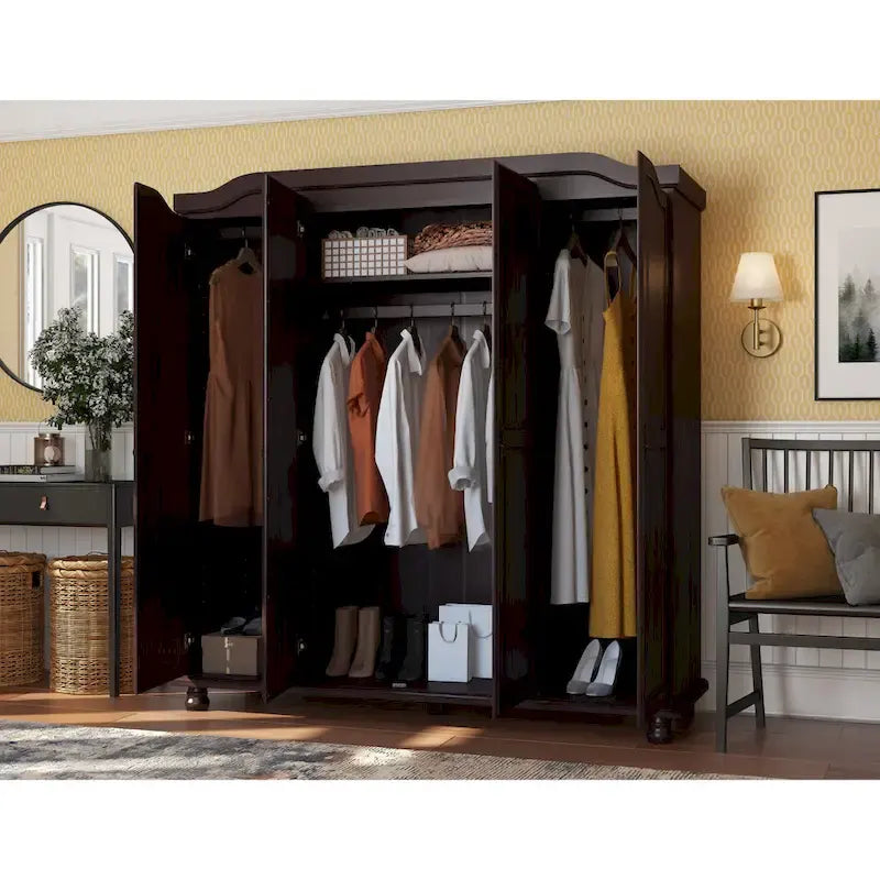 Armadio a 4 ante in legno massello al 100% – Mobile contenitore per camera da letto
