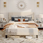 Letto Imbottito Matrimoniale/King con Canali Verticali e Testiera ad Ali