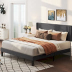 Letto Imbottito Matrimoniale/King con Canali Verticali e Testiera ad Ali