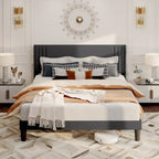 Letto Imbottito Matrimoniale/King con Canali Verticali e Testiera ad Ali