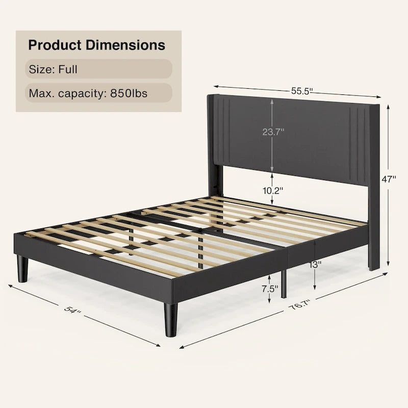 Letto Imbottito Matrimoniale/King con Canali Verticali e Testiera ad Ali
