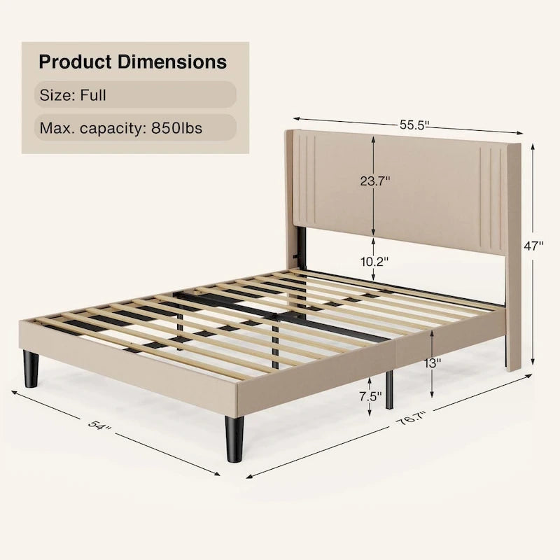 Letto Imbottito Matrimoniale/King con Canali Verticali e Testiera ad Ali