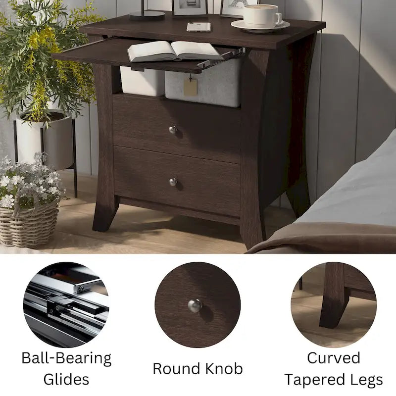 Comodino transizionale Mendolla di Furniture of America con 2 cassetti e ripiano