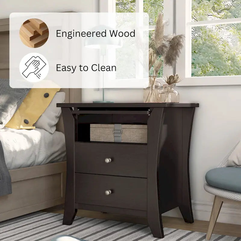 Comodino transizionale Mendolla di Furniture of America con 2 cassetti e ripiano