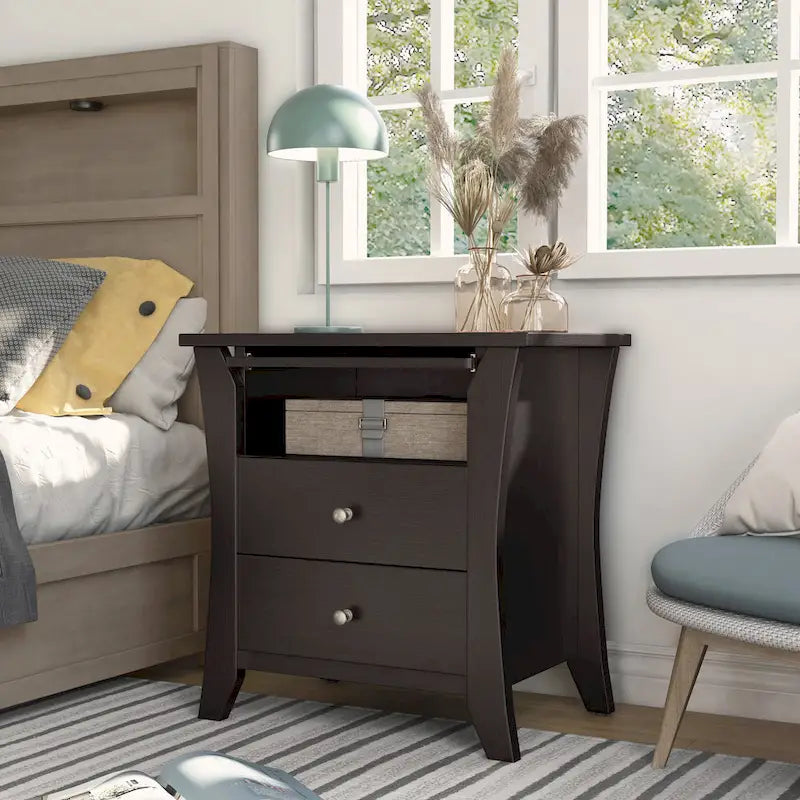 Comodino transizionale Mendolla di Furniture of America con 2 cassetti e ripiano