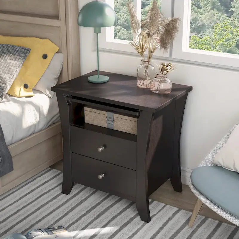 Comodino transizionale Mendolla di Furniture of America con 2 cassetti e ripiano