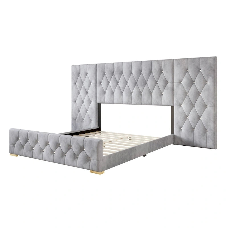 CraftPorch Set 3 Comodini e Letto con Piattaforma Lussuosa in Velluto Capitonnè