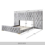 CraftPorch Set 3 Comodini e Letto con Piattaforma Lussuosa in Velluto Capitonnè
