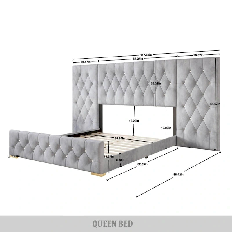 CraftPorch Set 3 Comodini e Letto con Piattaforma Lussuosa in Velluto Capitonnè