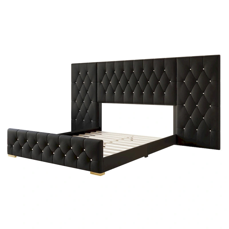CraftPorch Set 3 Comodini e Letto con Piattaforma Lussuosa in Velluto Capitonnè