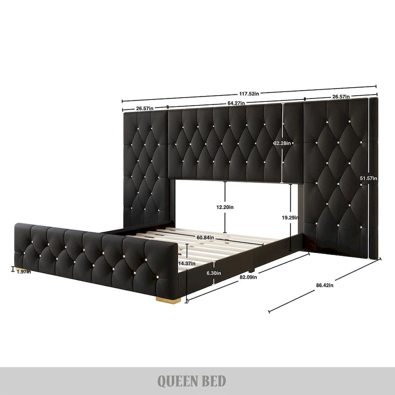 CraftPorch Set 3 Comodini e Letto con Piattaforma Lussuosa in Velluto Capitonnè