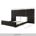 CraftPorch Set 3 Comodini e Letto con Piattaforma Lussuosa in Velluto Capitonnè