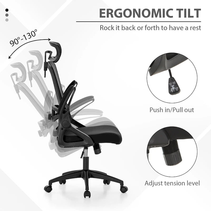 Sedia da Ufficio Ergonomica in Rete con Schienale Alto, Sedia da Computer Direzionale Girevole a 360°