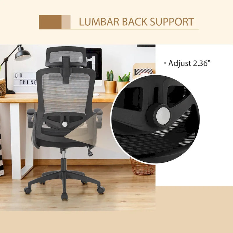 Sedia da Ufficio Ergonomica in Rete con Schienale Alto, Sedia da Computer Direzionale Girevole a 360°