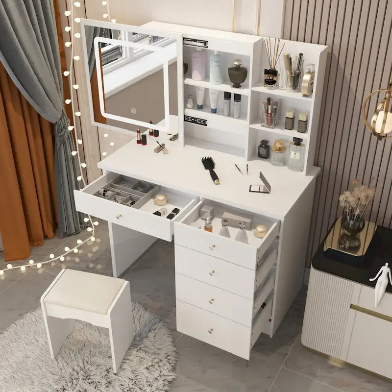 Set per toeletta da trucco largo 39,4 pollici con sgabello e specchio