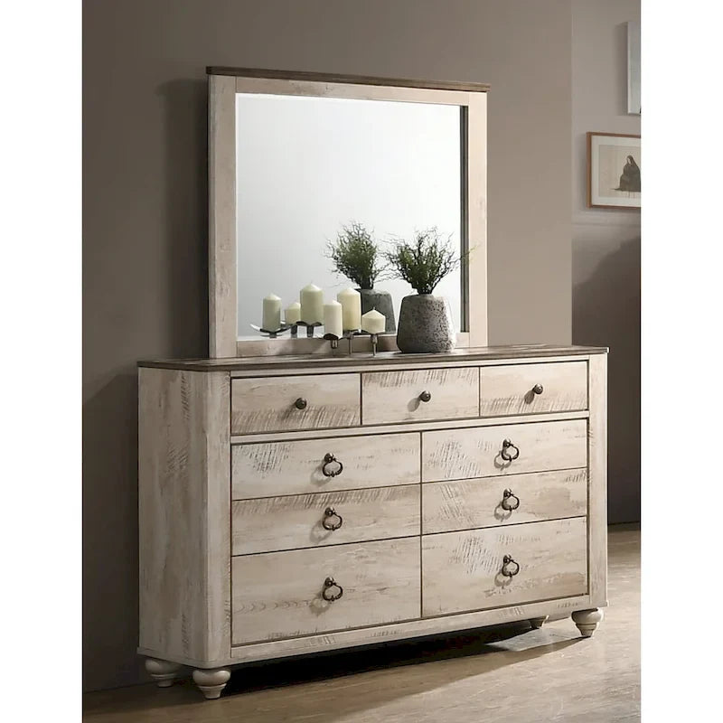 Set da camera da letto King 6 pezzi contemporaneo – Finitura in legno sbiancato