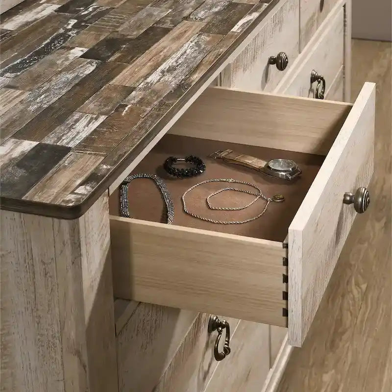 Set da camera da letto King 6 pezzi contemporaneo – Finitura in legno sbiancato