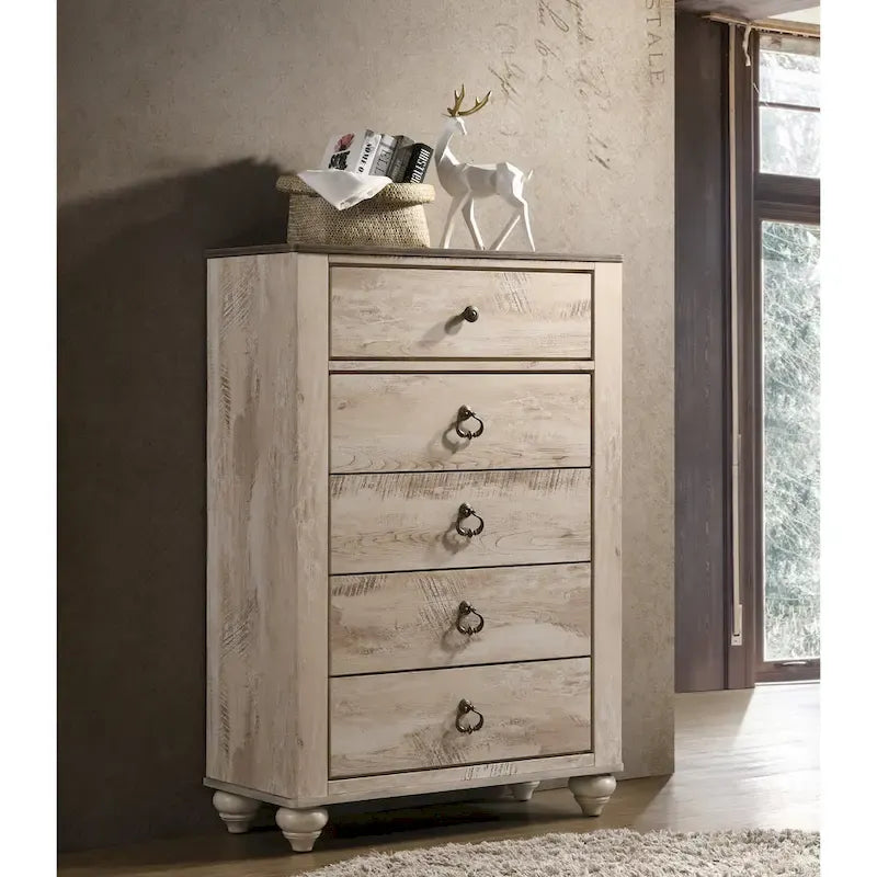 Set da camera da letto King 6 pezzi contemporaneo – Finitura in legno sbiancato