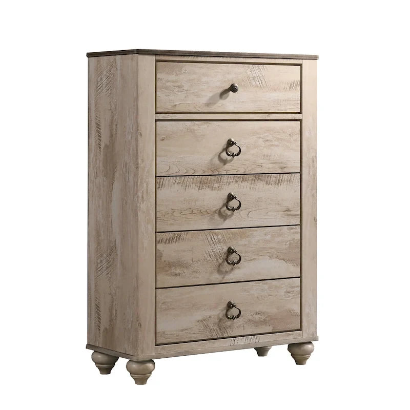 Set da camera da letto King 6 pezzi contemporaneo – Finitura in legno sbiancato