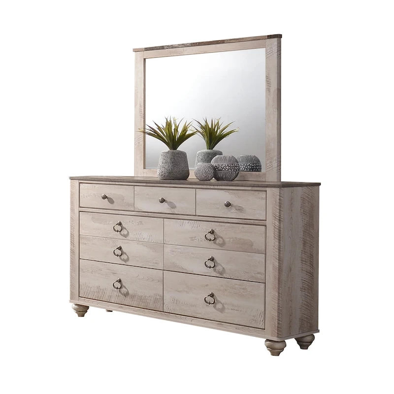 Set da camera da letto King 6 pezzi contemporaneo – Finitura in legno sbiancato