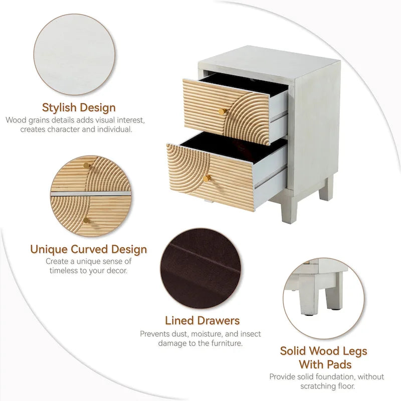 Cassettiera a 3 cassetti in stile coloniale con motivo ad anello in legno intagliato – Legno naturale Boho