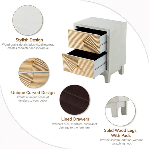 Cassettiera a 3 cassetti in stile coloniale con motivo ad anello in legno intagliato – Legno naturale Boho