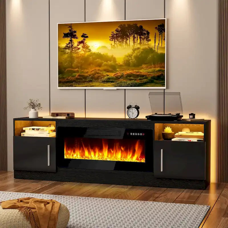 Mobile porta TV da 70 pollici con camino elettrico da 36 pollici – Centro di intrattenimento a LED a 16 colori
