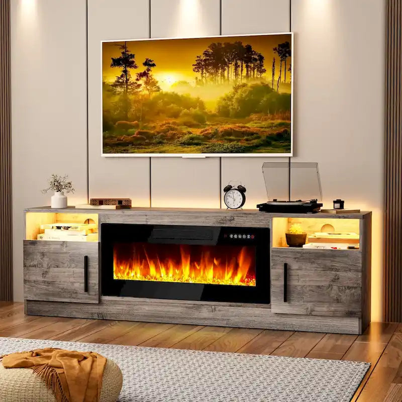 Mobile porta TV da 70 pollici con camino elettrico da 36 pollici – Centro di intrattenimento a LED a 16 colori