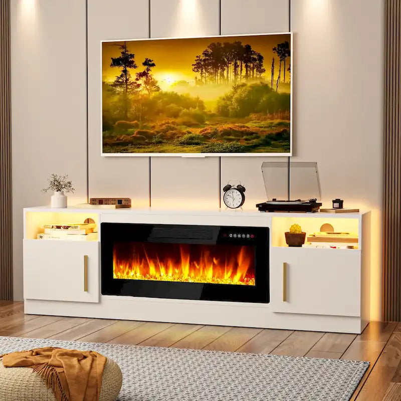 Mobile porta TV da 70 pollici con camino elettrico da 36 pollici – Centro di intrattenimento a LED a 16 colori