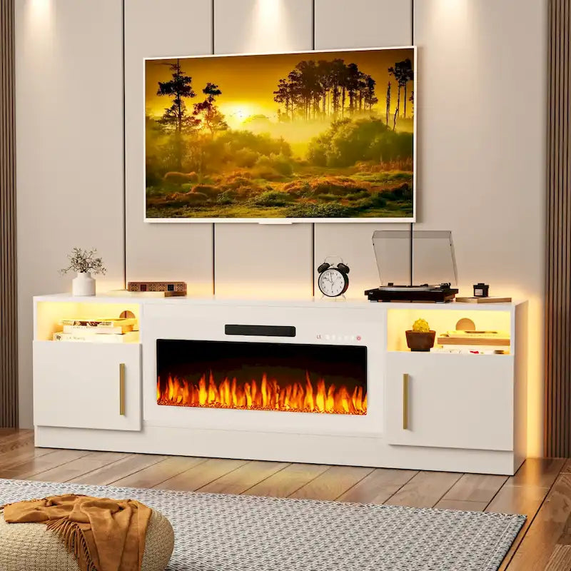 Mobile porta TV da 70 pollici con camino elettrico da 36 pollici – Centro di intrattenimento a LED a 16 colori