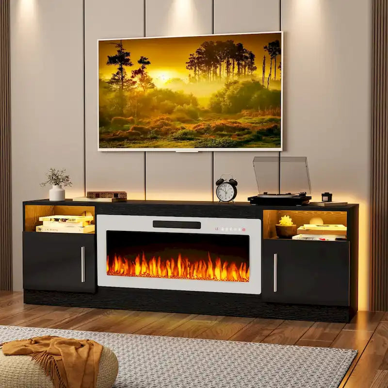 Mobile porta TV da 70 pollici con camino elettrico da 36 pollici – Centro di intrattenimento a LED a 16 colori