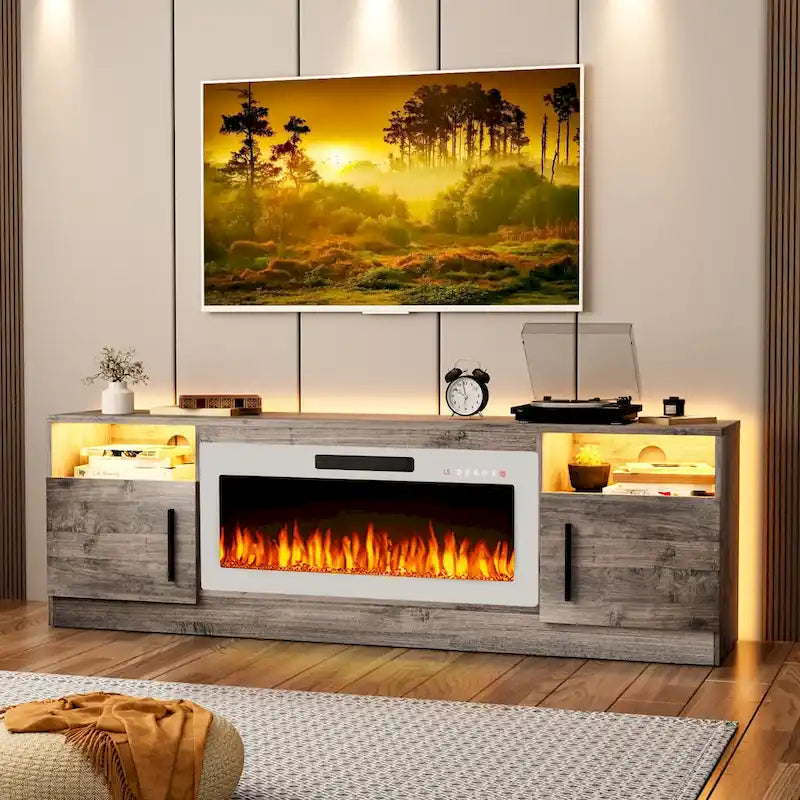 Mobile porta TV da 70 pollici con camino elettrico da 36 pollici – Centro di intrattenimento a LED a 16 colori