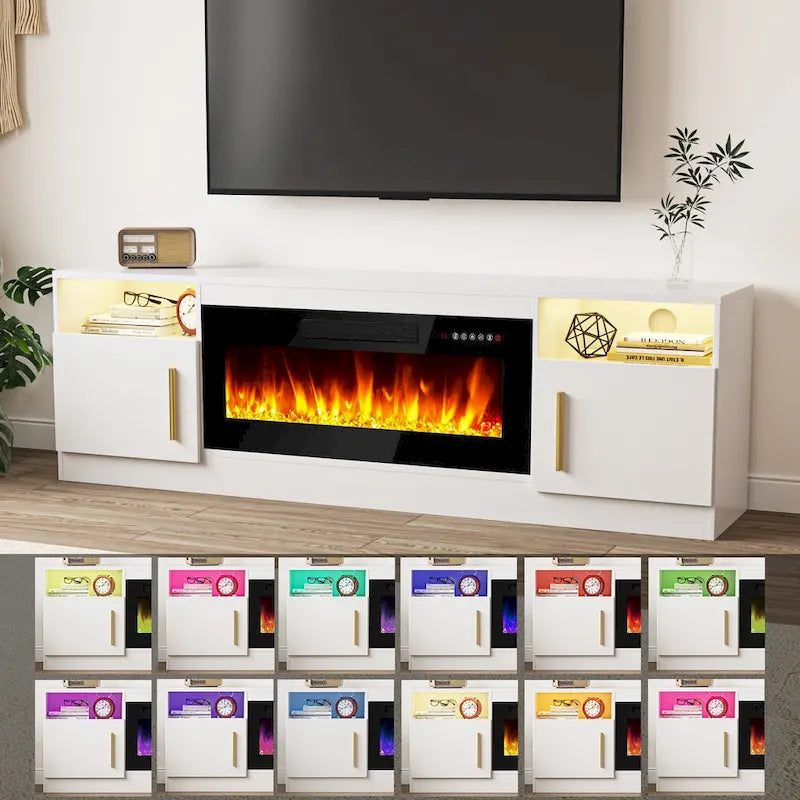Mobile porta TV da 70 pollici con camino elettrico da 36 pollici – Centro di intrattenimento a LED a 16 colori