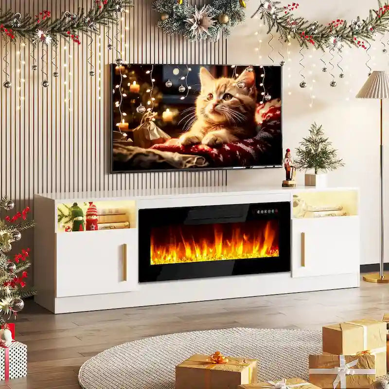 Mobile porta TV da 70 pollici con camino elettrico da 36 pollici – Centro di intrattenimento a LED a 16 colori