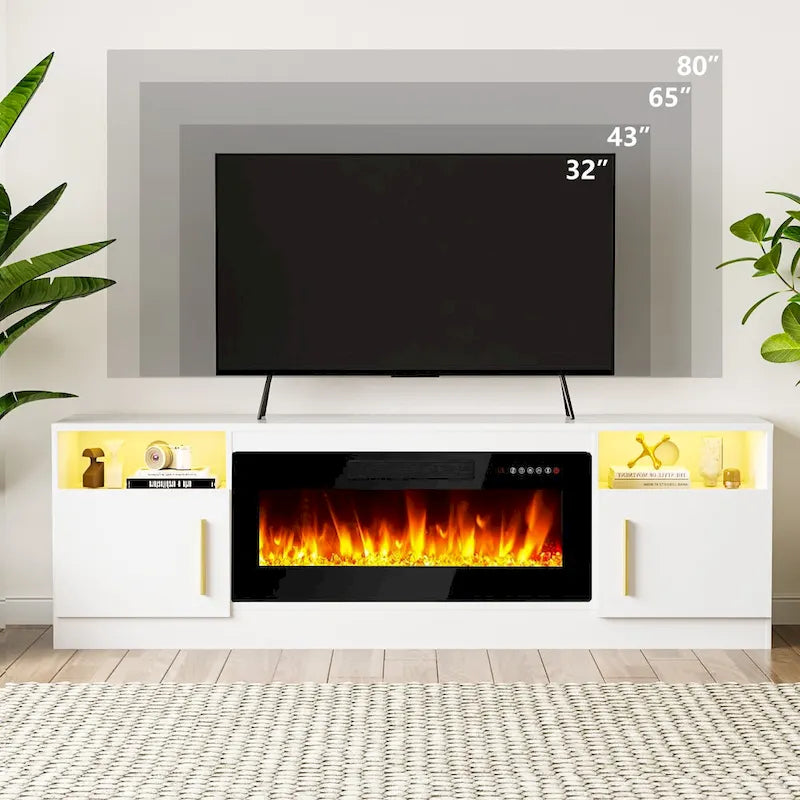 Mobile porta TV da 70 pollici con camino elettrico da 36 pollici – Centro di intrattenimento a LED a 16 colori