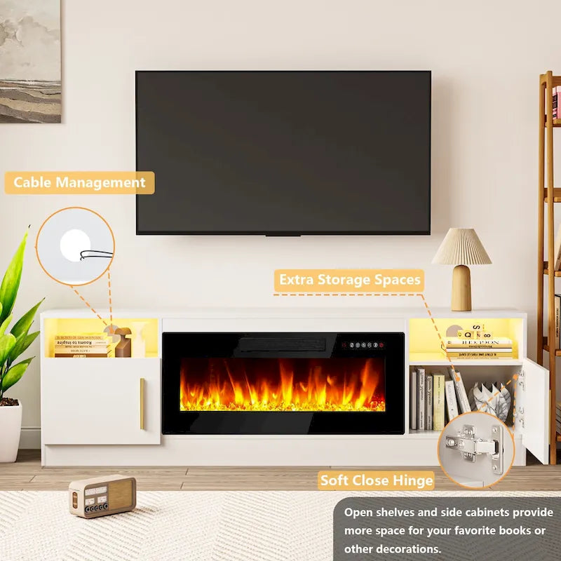 Mobile porta TV da 70 pollici con camino elettrico da 36 pollici – Centro di intrattenimento a LED a 16 colori