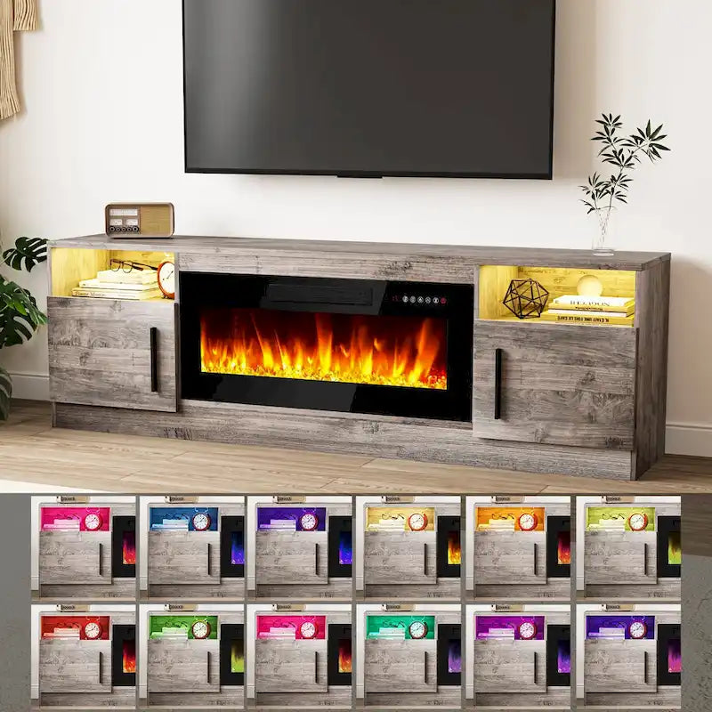 Mobile porta TV da 70 pollici con camino elettrico da 36 pollici – Centro di intrattenimento a LED a 16 colori