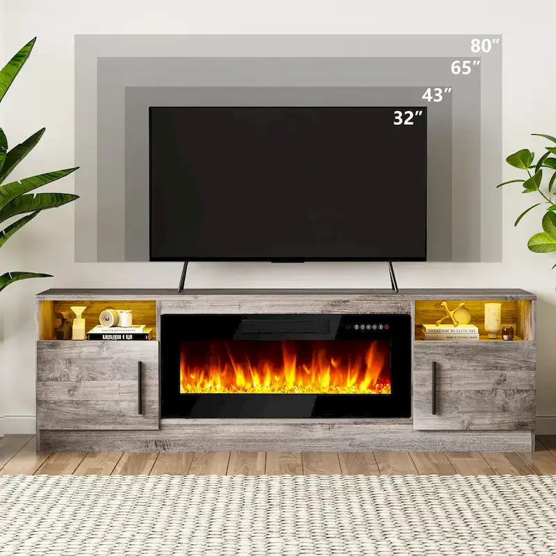 Mobile porta TV da 70 pollici con camino elettrico da 36 pollici – Centro di intrattenimento a LED a 16 colori