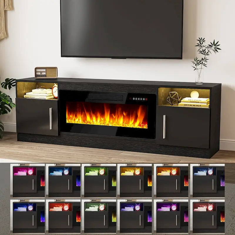 Mobile porta TV da 70 pollici con camino elettrico da 36 pollici – Centro di intrattenimento a LED a 16 colori