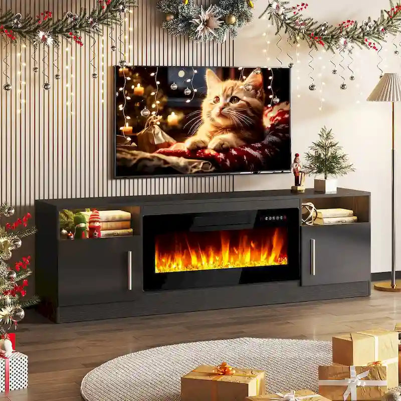 Mobile porta TV da 70 pollici con camino elettrico da 36 pollici – Centro di intrattenimento a LED a 16 colori