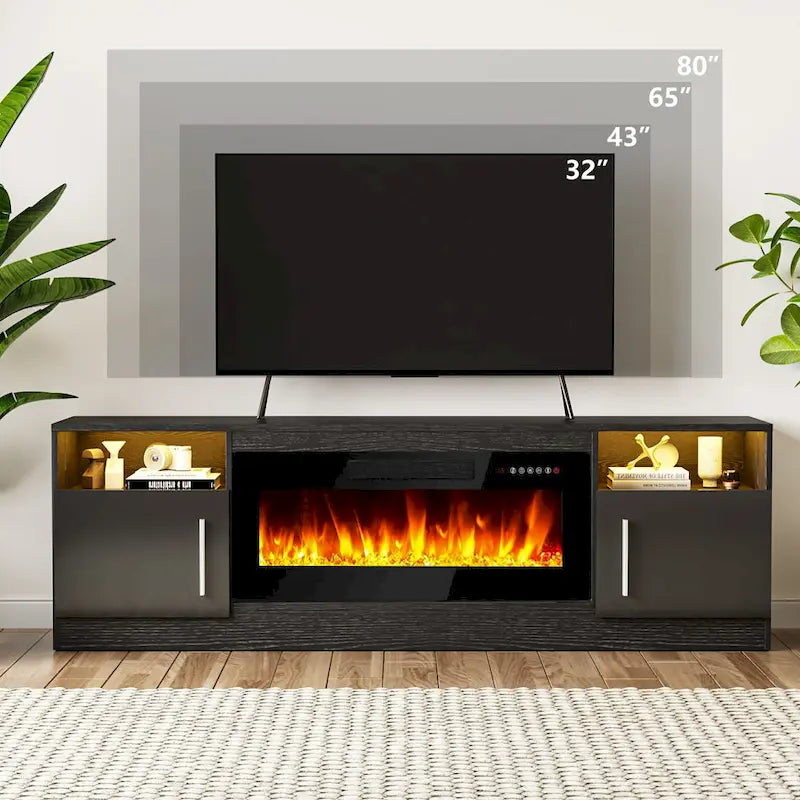 Mobile porta TV da 70 pollici con camino elettrico da 36 pollici – Centro di intrattenimento a LED a 16 colori
