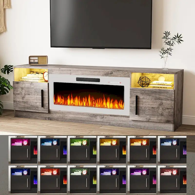 Mobile porta TV da 70 pollici con camino elettrico da 36 pollici – Centro di intrattenimento a LED a 16 colori