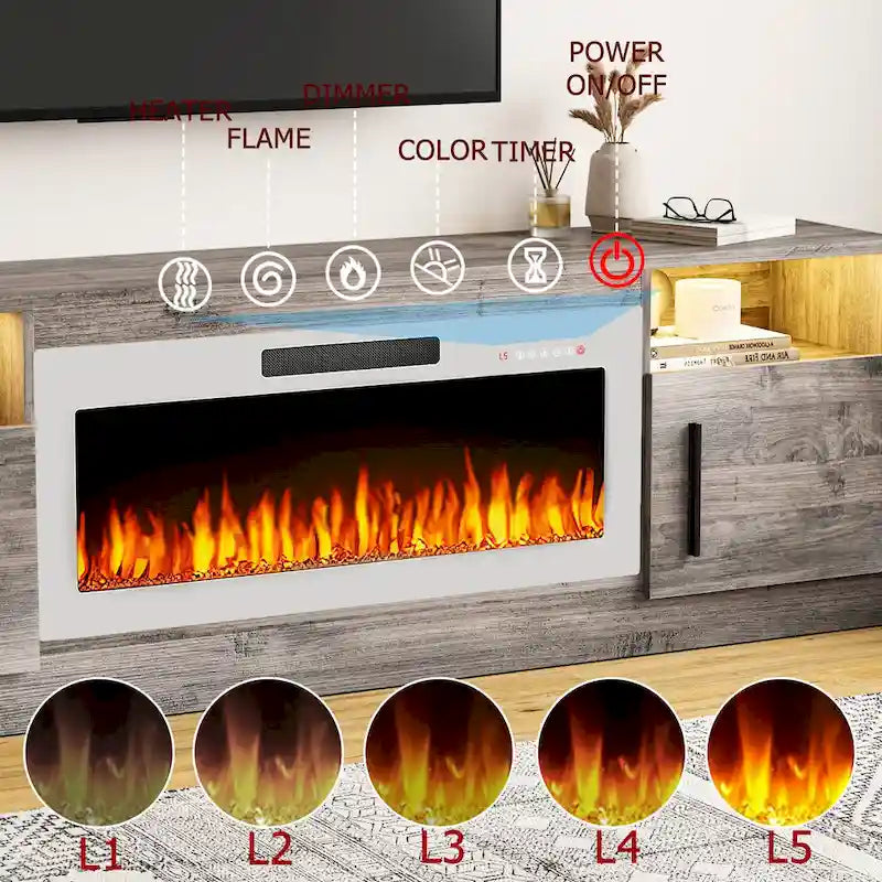Mobile porta TV da 70 pollici con camino elettrico da 36 pollici – Centro di intrattenimento a LED a 16 colori
